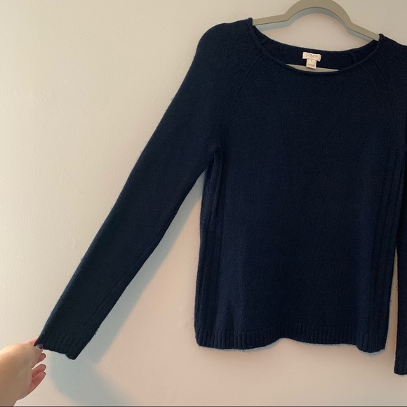 Women’s J. Crew dark blue wool blend knit raglan pullover sweater size small - Picture 5 of 6
